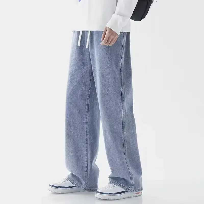 2024 Korean Solid Colors Mens Casual Long Jeans Classic Man Four Seasons Straight Denim Wide-leg Pants Light Blue Gray Black 3XL y250716