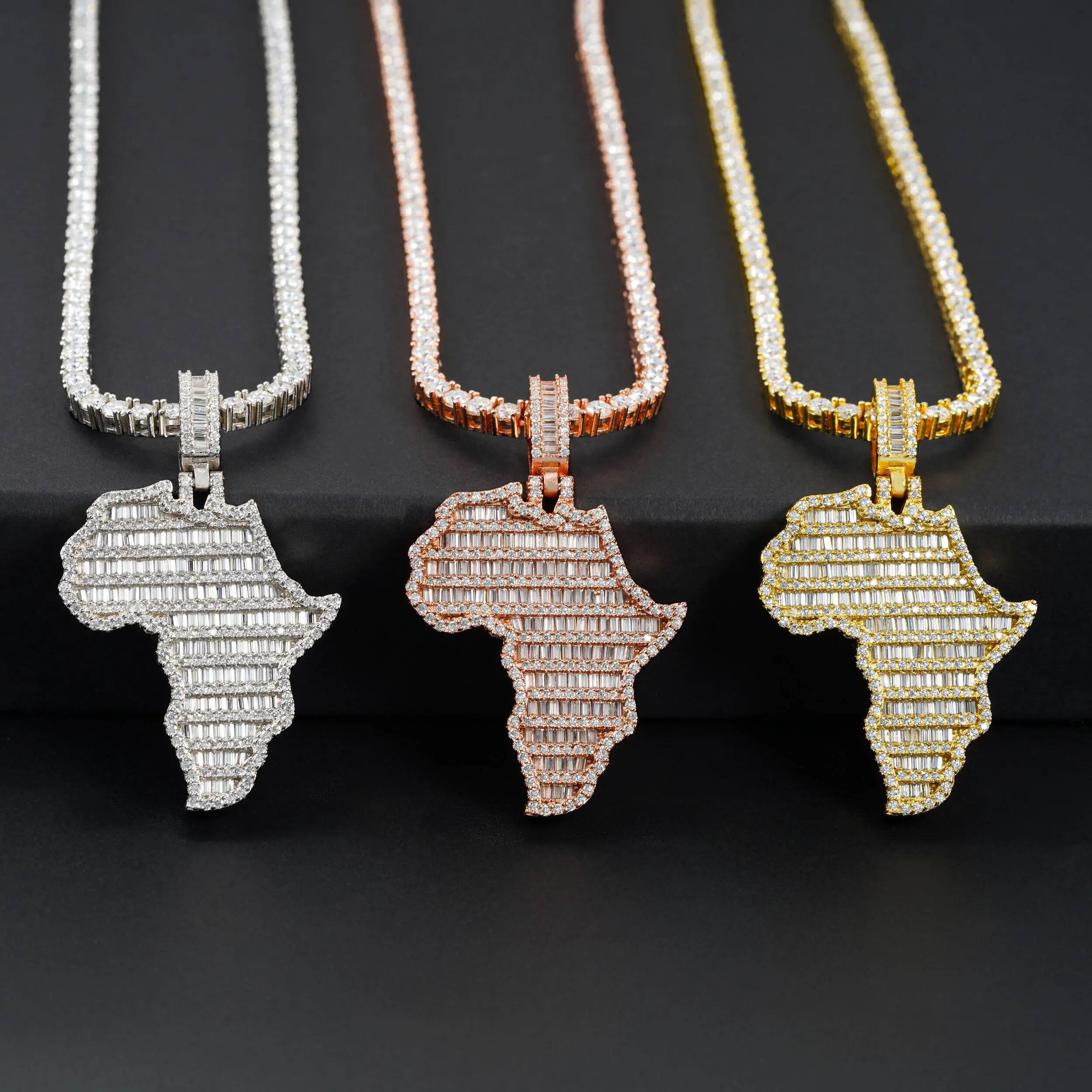 Hip-hop Iced Moissanite Africa Map Pendant Women Men S925 Silver D Color VVS Moissanite Diamond Pendant Tennis Chain Pass Tester