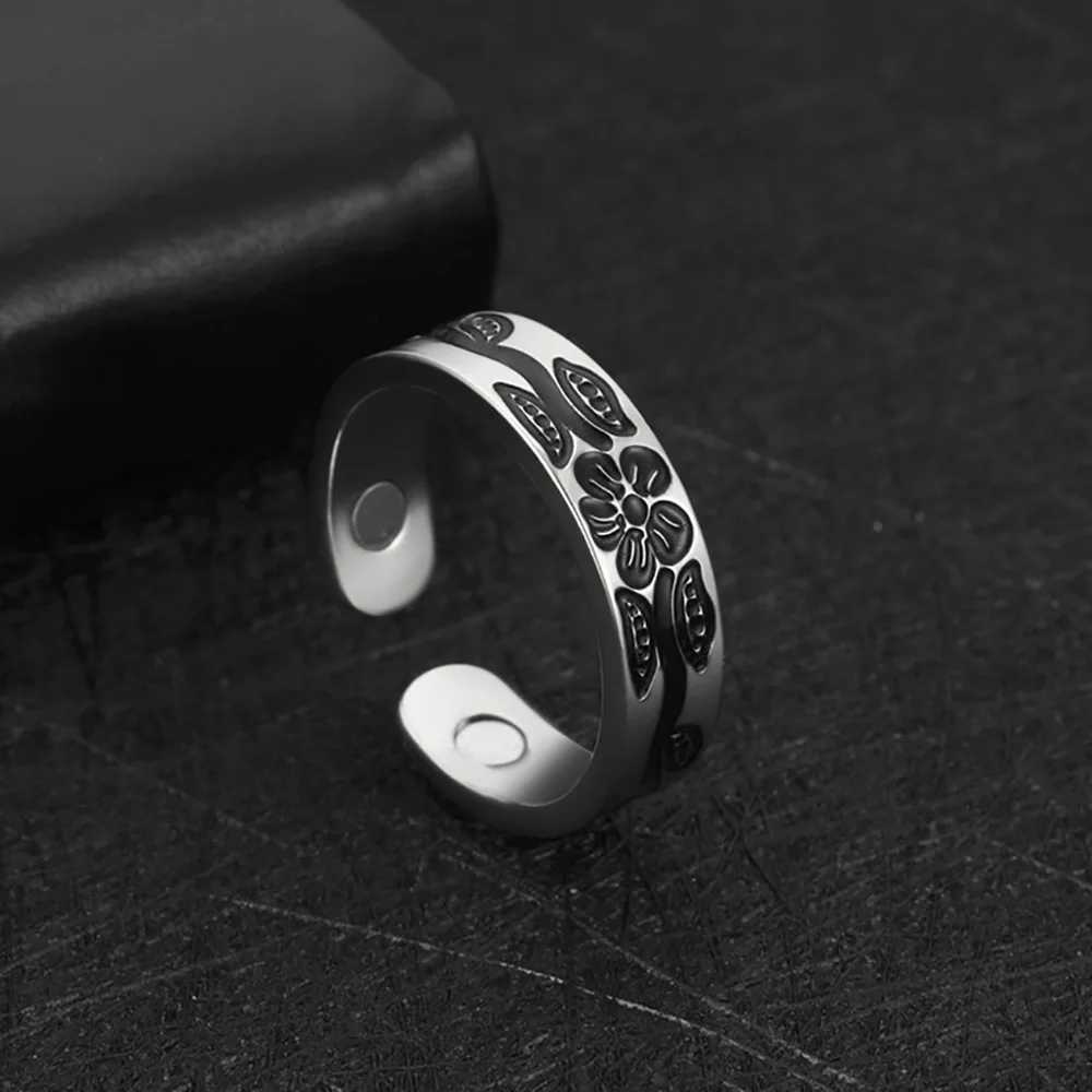 Teamer Magnetic Slimming Ring Adjustable Gold Plated Stainless Steel Rings for Men Women Flower Jewelry Valentines Day Gifts S250716