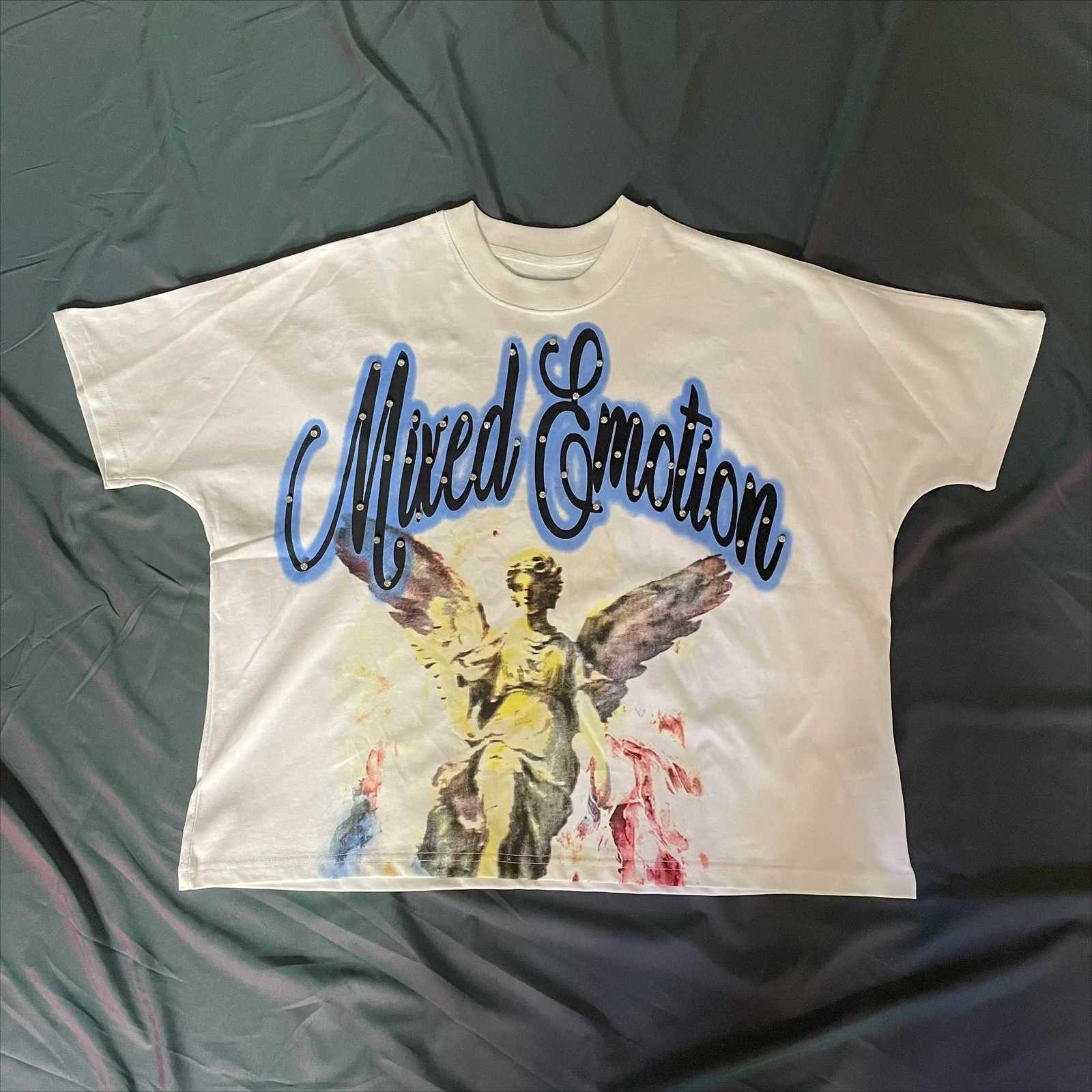 New Summer Letter Rhinestone Short Sleeve Black Mens Tshirts Streetwear Cotton Loose Round Neck Top Tees Oversized Unisex Tshirt Z250715