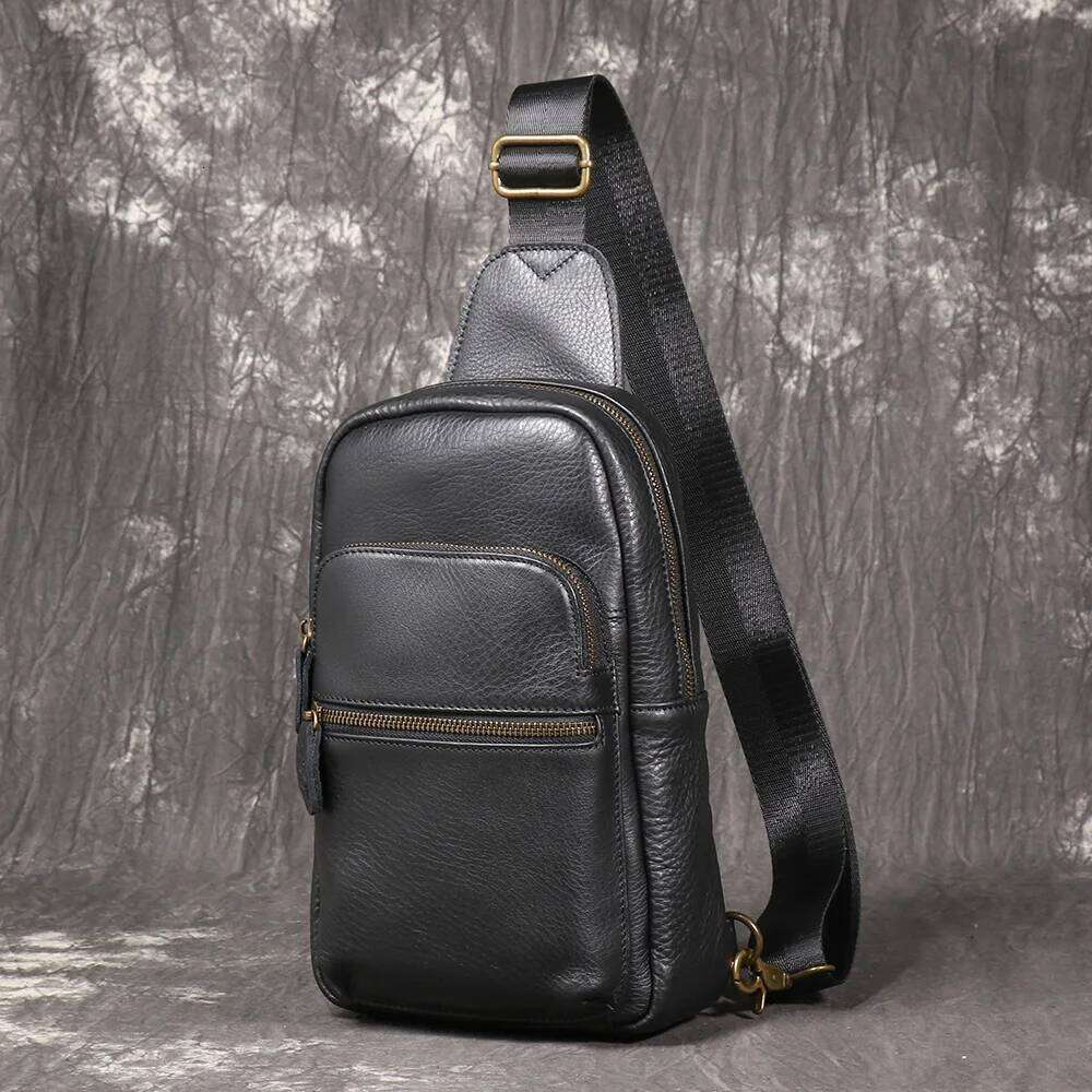 LUOKIR Men's Chest Fashion Casual Small Soft Leather Shoulder Bag Cowhide Crossbody Backpack