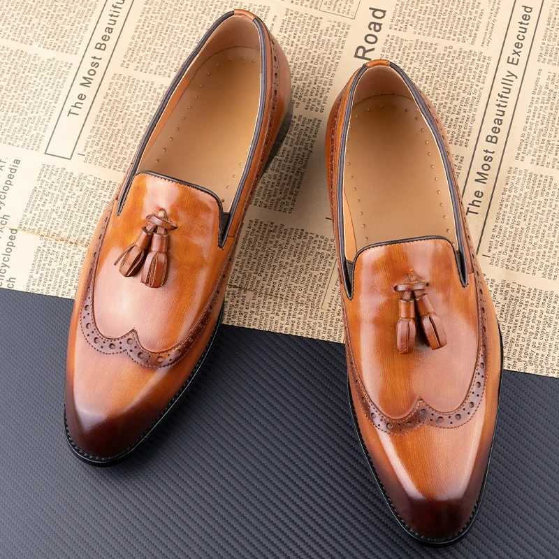 New Style Business Men Loafers Shoes Genuine Cowhide Handmade Sewing Casual Formal Wedding Party Slip-on Pointed Dress Shoes for Men W250716