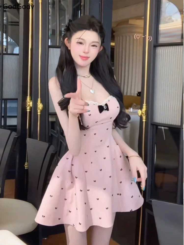 2025 Spring Summer Woman French Elegant Slim Dress Y2K Backless Spaghetti Strap A-Line High Waist Mini Dress Sexy Party Outfits R250716