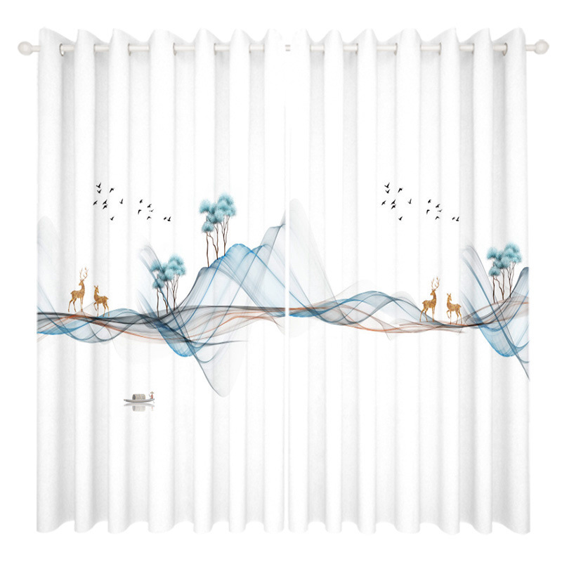YL-36601 New Chinese style gauze curtain ink landscape painting curtain Chinese style 2025 new living room partition curtain light-transmitting
