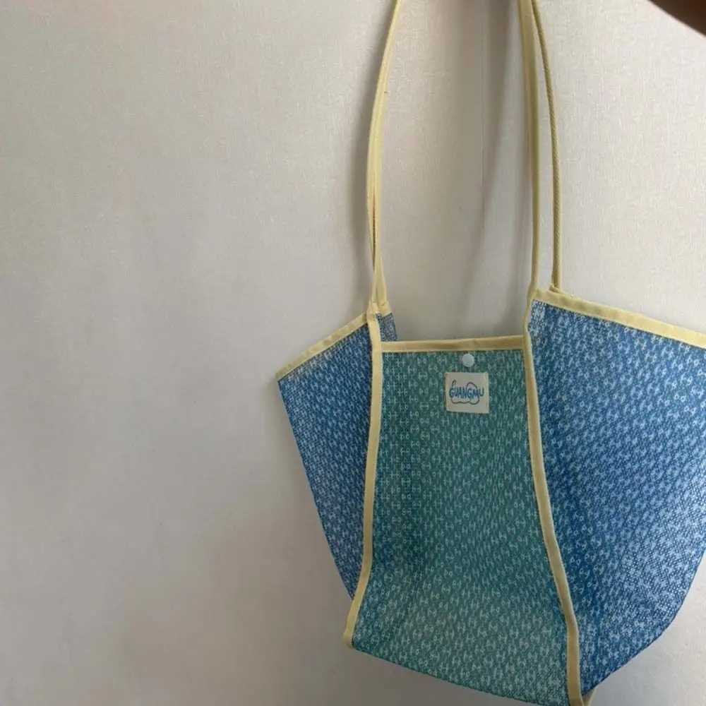 Breathable Contrast Color Tote Bag Large Capacity Fluorescence Color Floral Mesh Shoulder Pouch Hollowed Out