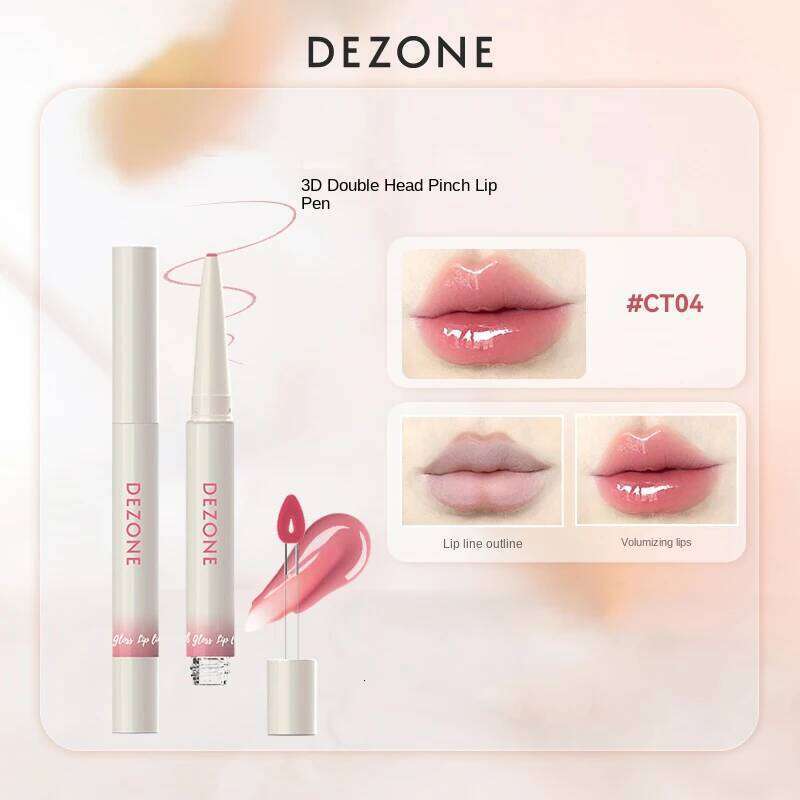 DEZONE Dual-ended Glossy Glaze Mirror Lipstick Liquid Liner Non-Stick Lip Pencil Moisturizer Cosmetics With Vitamin E