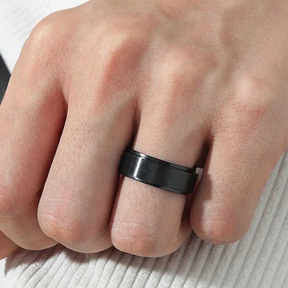 Anxiety Fidget Spinner Rings for Men Male Black Steel Rotate for Women Anti Stress Accessories Jewelry S250716