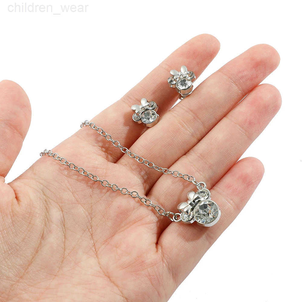 Disney Simple Shiny Zircon Minnie Pendant Necklaces Earrings for Women Girls Jewelry Set Collar Accessories Gift W20250716