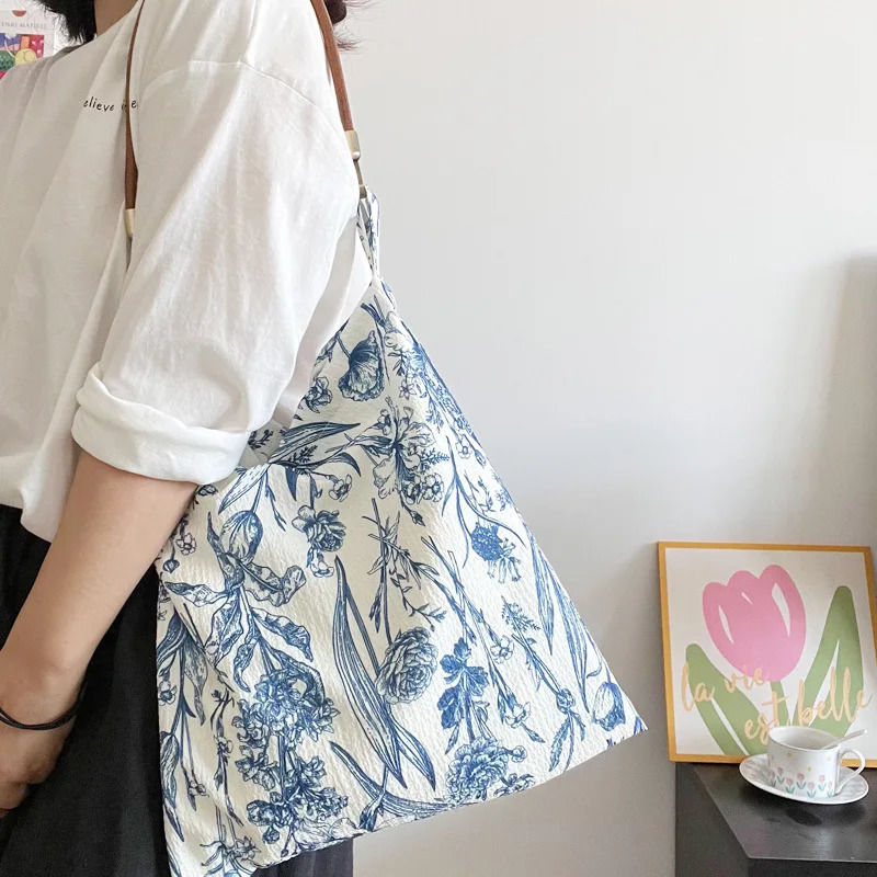 Vintage Floral Womens Shoulder Bag Thin Cloth Ladies Shopping Tote Bags Summer Travel Crossbody Bags Retro Handbags for Female 250714
