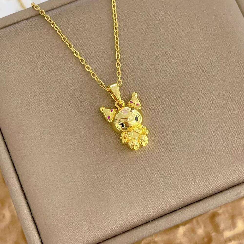 Tiktok Same Style Cartoon Kuromi Cute Doll Simple High-End Design Light Niche Titanium Steel Necklace For Women 1E3