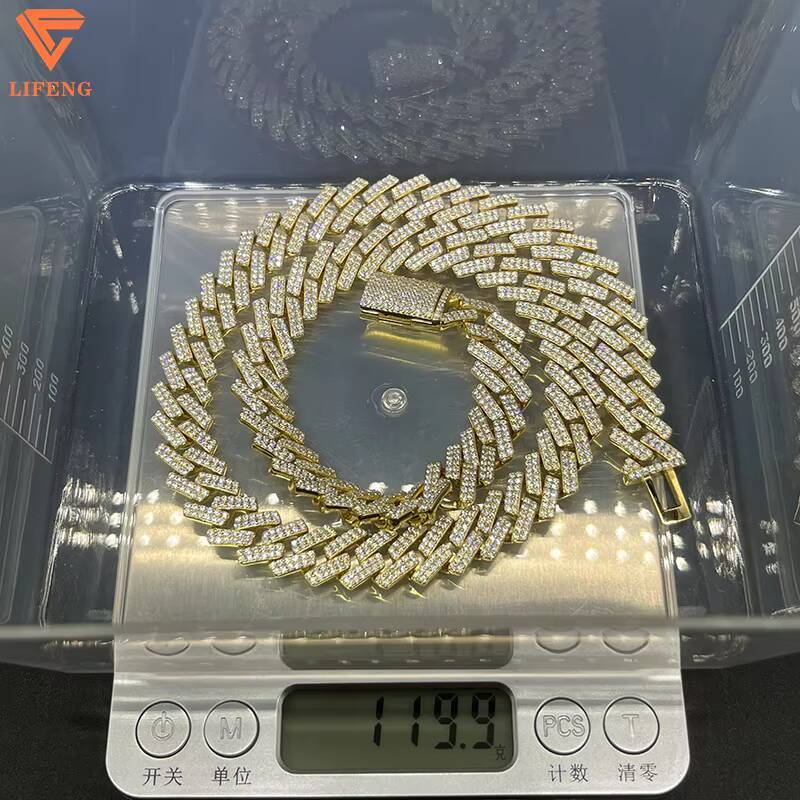 Luxury 925 Silver Hip Hop 12MM Gold Plated Cuban Link Chain Fashion Jewelry With Iced Out Moissanite Diamond for Men Gift