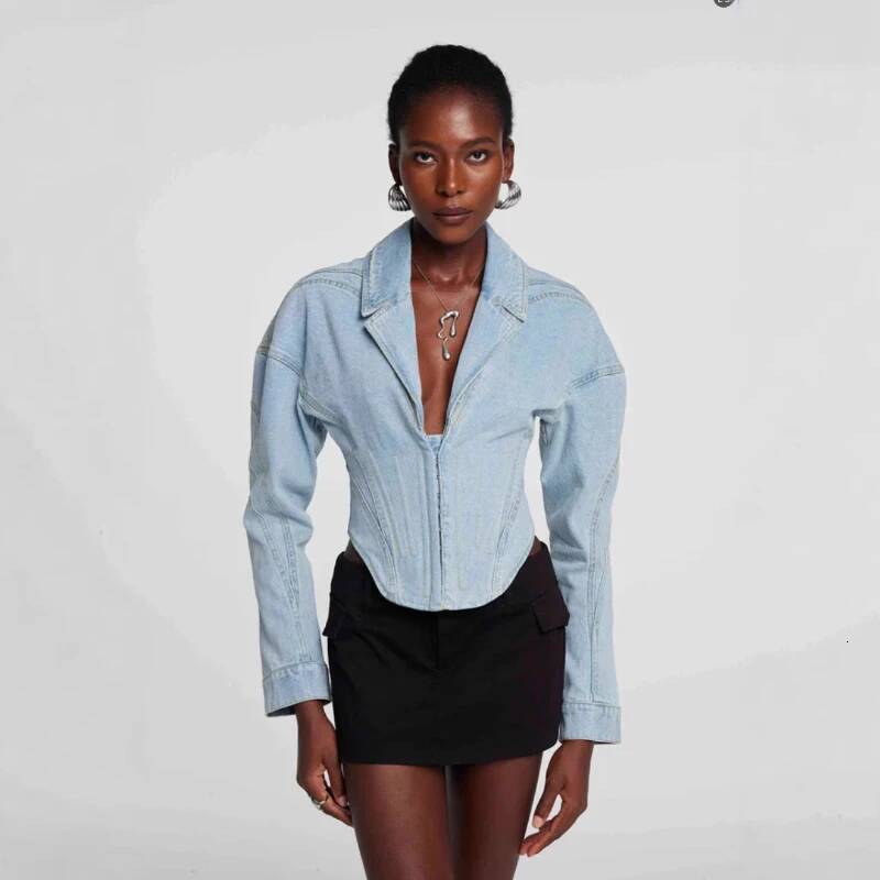 FMIYYOY Design Fishbone Denim Jacket Women's 25 Spring New High-End Design Sense Short Top Regular Style