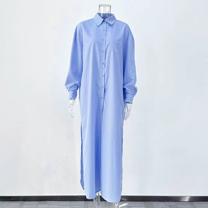 Tornova Loose Casual Shirt Long Dress For Women Fashion Single Breasted Lapel Slit Dress French Long Sleeve Summer Dress 250715