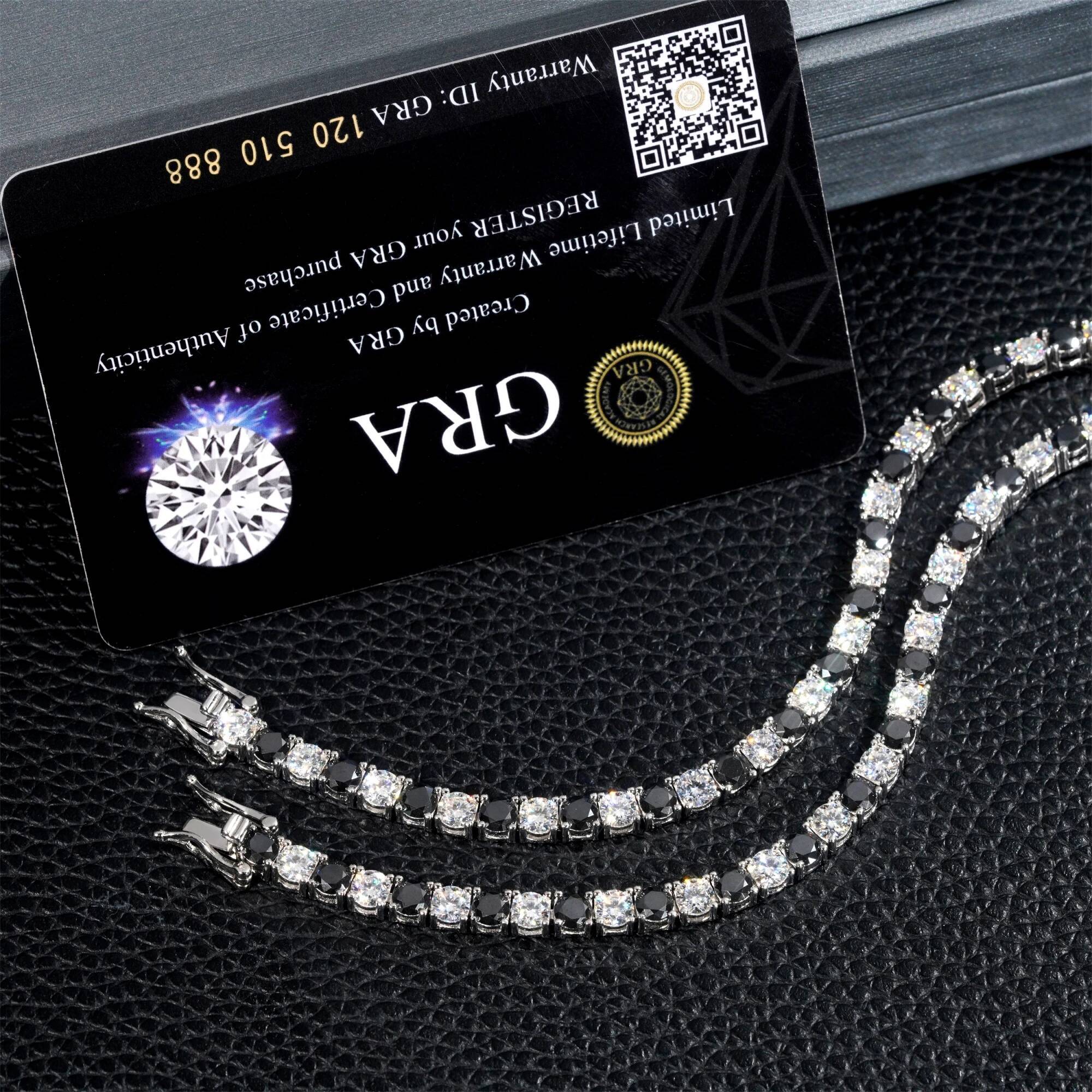 4mm S925 Silver Black and White Moissanite Bracelet with GRA Certificate Hip Hop Single Row Tennis Chain Accessories Jewelry