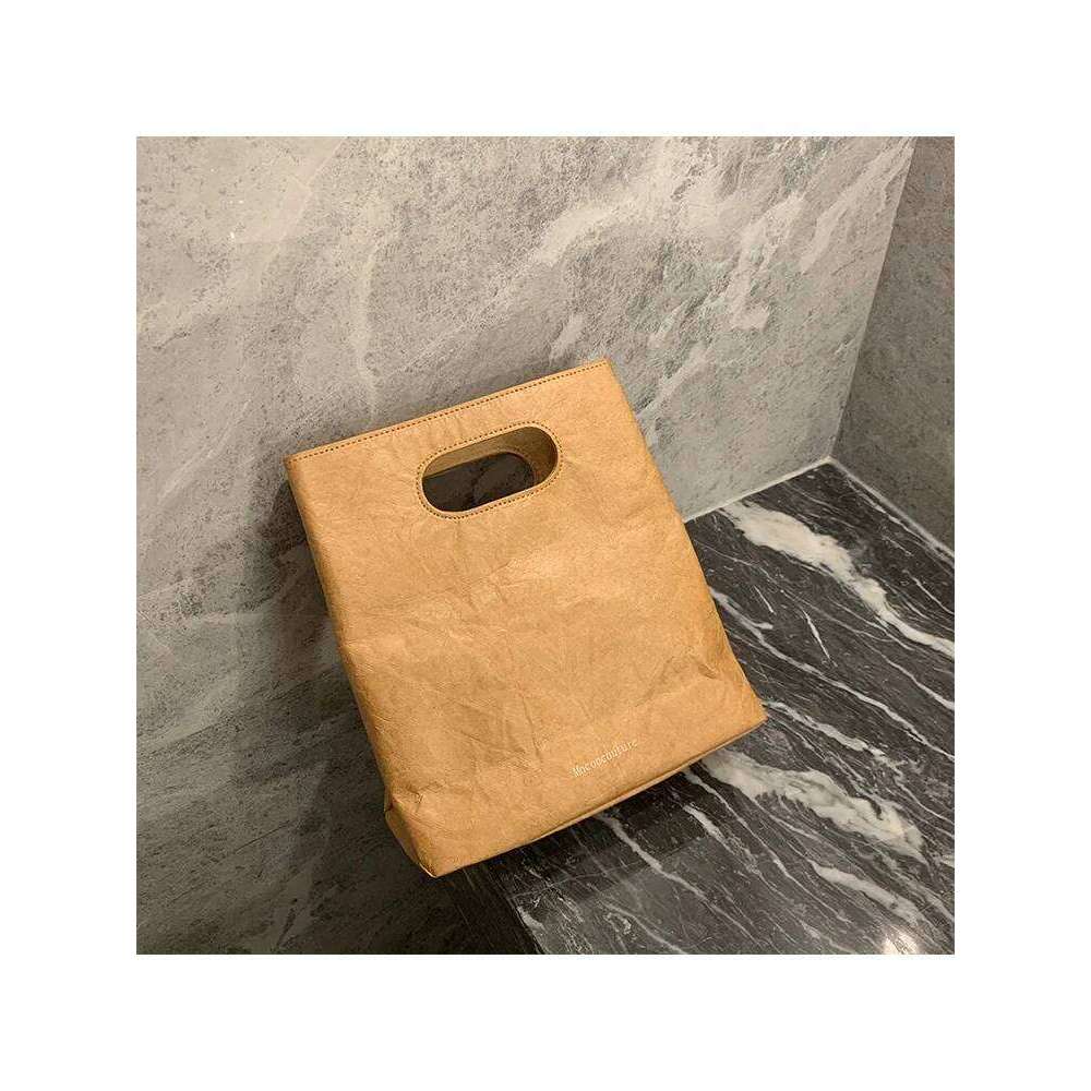 Women Kraft Paper Vintage Shoulder Bags Letter Solid Casual Tote Handbags Travel Shopping Pack