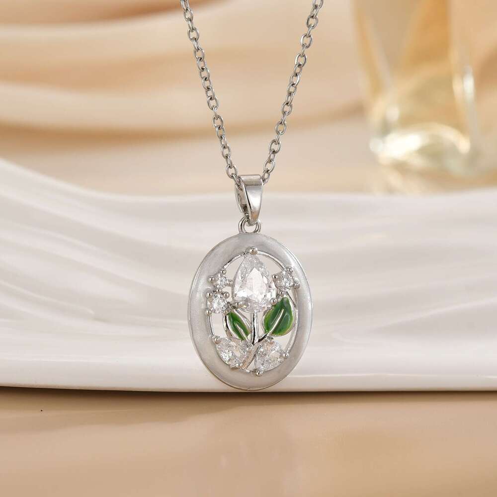 Titanium Steel Clavicle Chain Oil Drop Micro Inlaid Tulip Flower Necklace For Women Light Niche High-End Non-Fading Jewelry B08