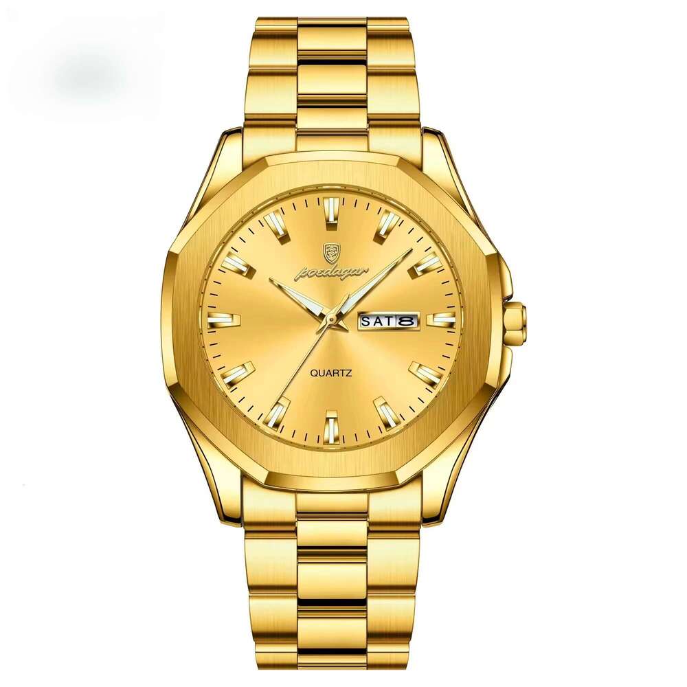 DHgargets Men's Stainless Steel Watch - 30M Waterproof Square Quartz Wristwatch with Day & Date, Business Style (Model 875)