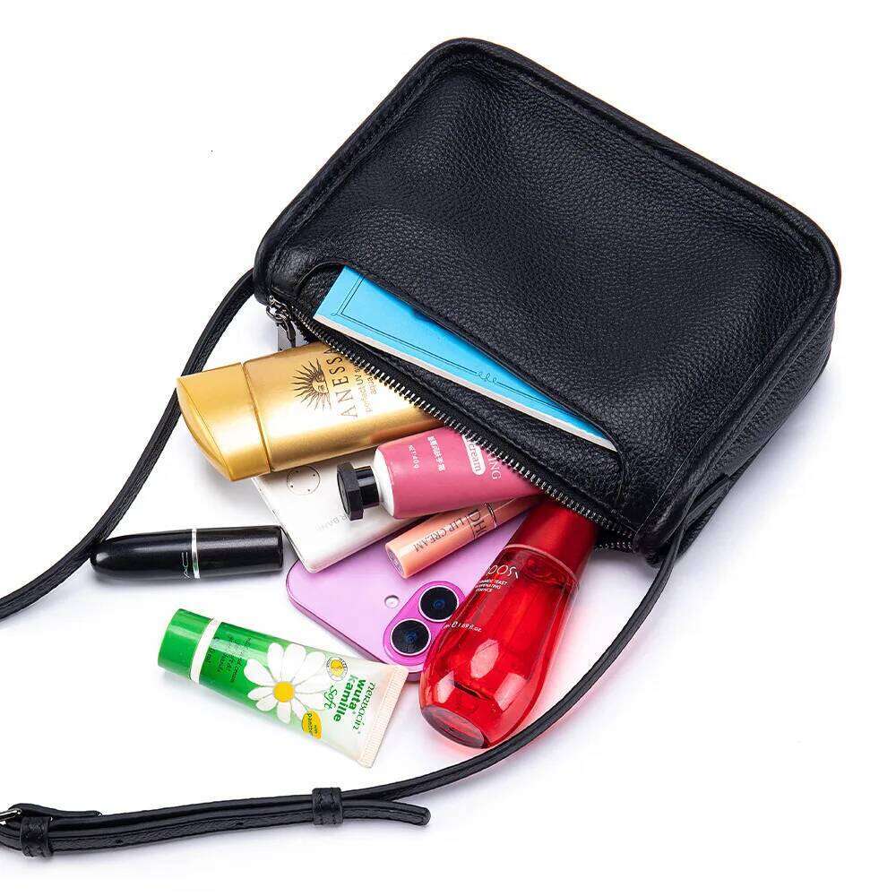 Women's Full-Grain Leather Crossbody Handbag - Lightweight Small Square Phone Bag City Strolling Stylish Everyday Purse
