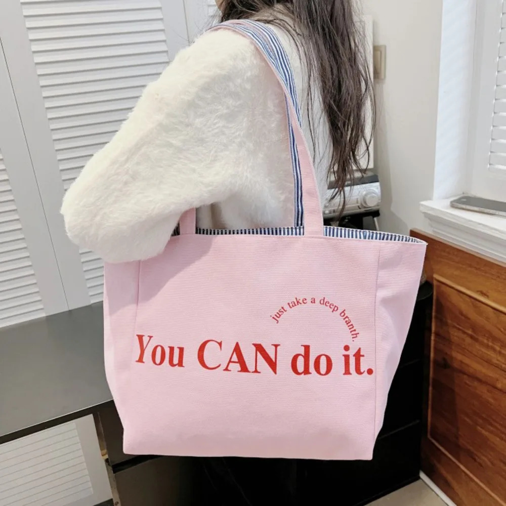 Trendy Versatile Womens Shoulder Bag Canvas Stripe Tote Bag Two-sided Large Capacity Handbag Womens Accessory 250714