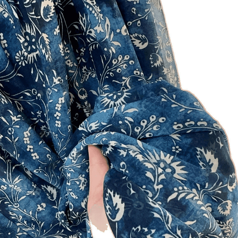 2025 Summer Dark Blue Floral Dress Strap Long Tall Extended Version Beach Photo Vacation Fairy