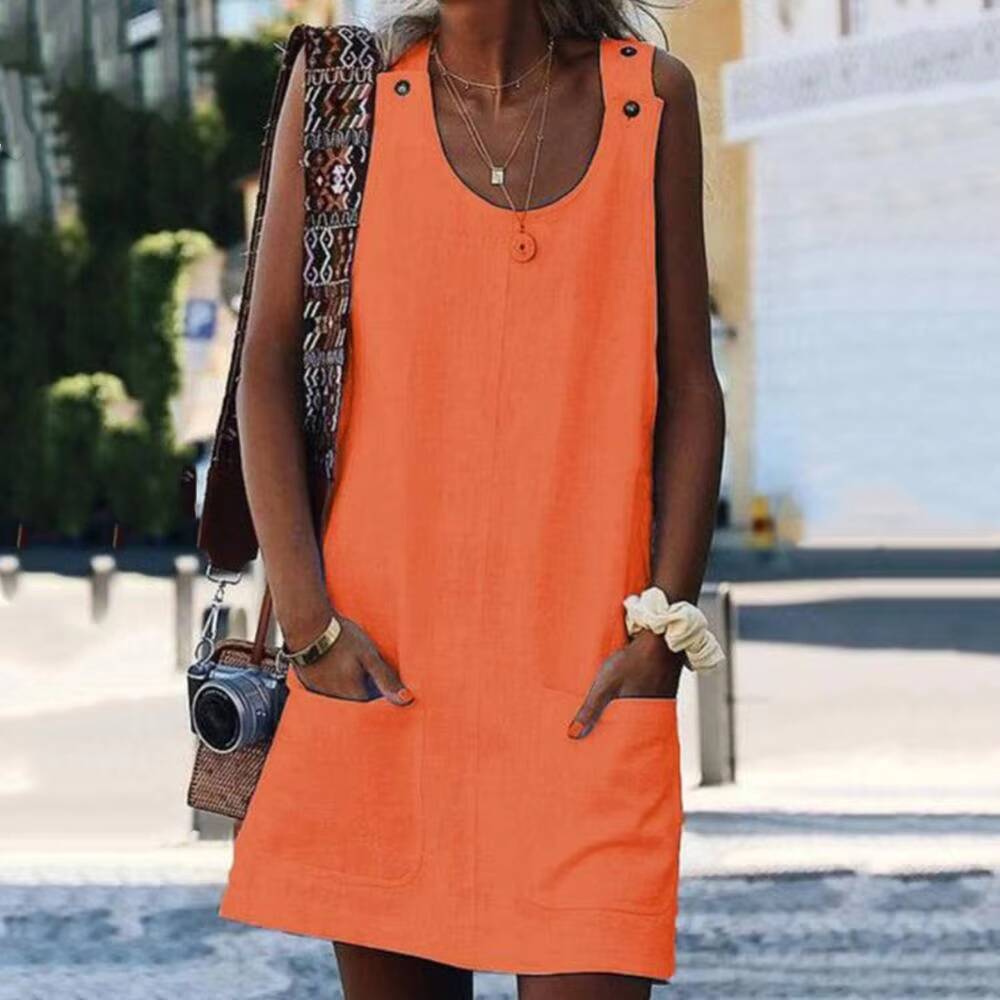 Women Summer Mini Dress Sleeveless Casual Dresses Beach Pocket Button Sundress women vestido de m dongdumaoyi