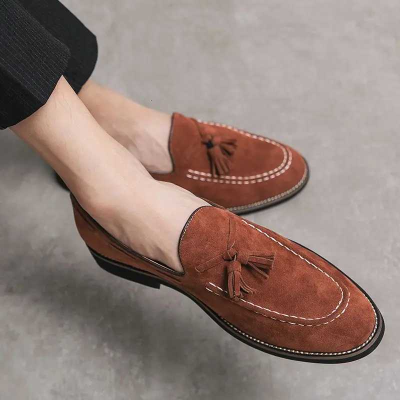 Soft Loafers Black Flat Mens Leather Shoes with Tassels Suede Male Casual Shoe Moccasin Pointed Toe Common Low Price Adults Pu W250716
