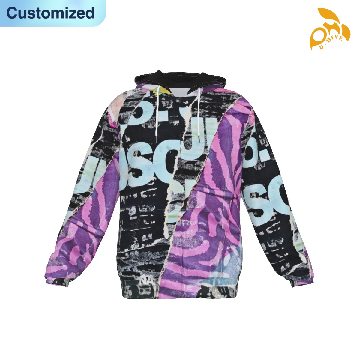 free shipping designer of customized super fashionable Full-body printed zipper hoodie with pockets with exquisite patterns from US