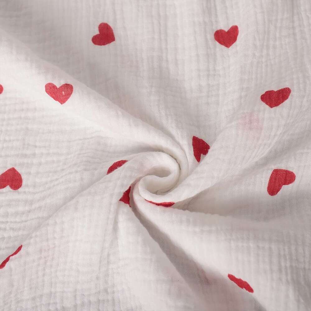 Cotton Gauze Summer Ruffle Design Heart Strawberry Print Shirt Shorts Set B5