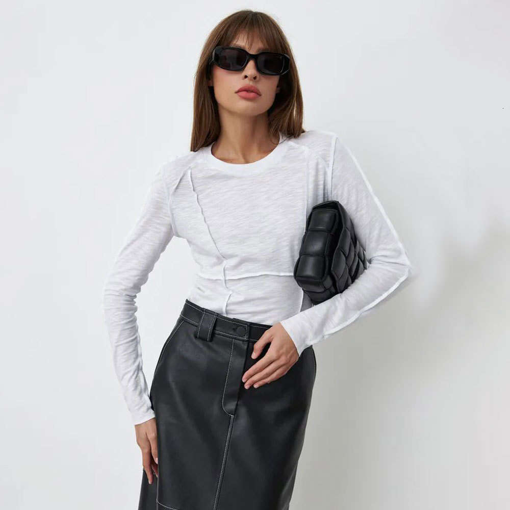 Round Neck For Women Spring New Fashionable Elegant Casual Stitched Long Sleeve Base T-Shirt B5
