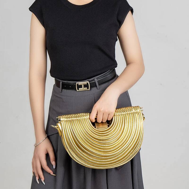 Handbags for Women 2025 New Gold Designer Brand Handwoven Noodle Bags Half Round Pulled Hobo Sier Evening Clutch Chic high-quality