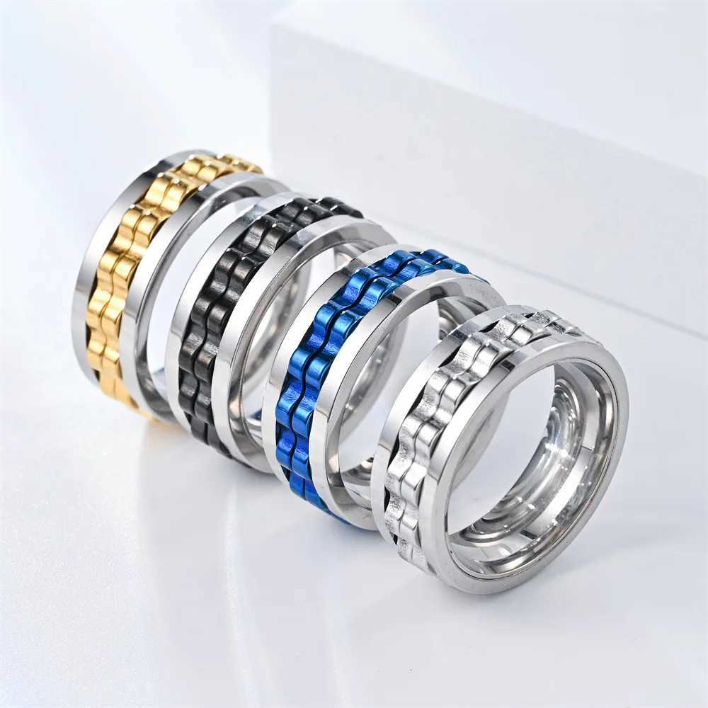 Punk Stainless Steel Gear Rotating Ring Anti Stress Man Anxiety Relief Control Joint Ring Fidget Spinner Anillo Antiestres S250716
