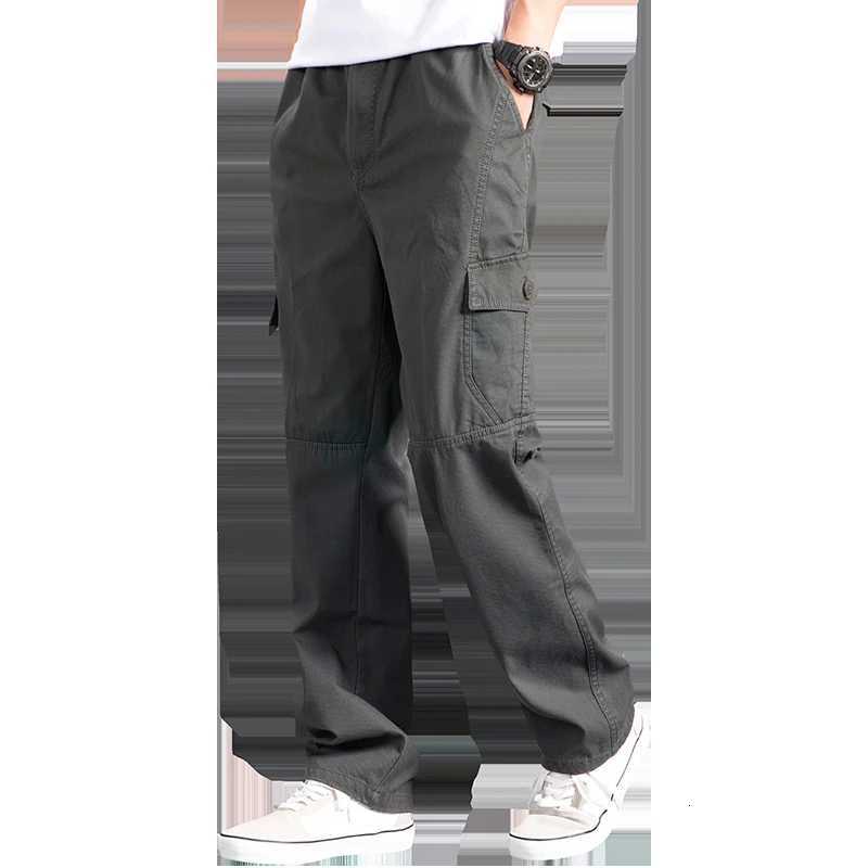 New Cargo Pants Mens Loose Straight Oversize Clothing Solid Gray Versatile Work Wear Black Joggers Cotton Casual Male Trousers y250716