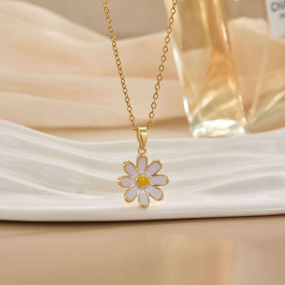 Accessories Simple White Oil Drop Flower Necklace Fashion Japanese And Korean Small Daisy Single Layer Collarbone Chain For Women Ea4