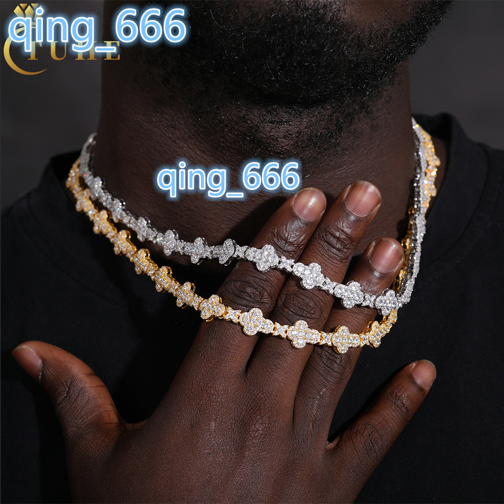 New Cross Collection Sparkling Necklace Mens 10mm 925 Sterling Silver VVS Moissanite Diamond Iced Out Cross Star Link Chain