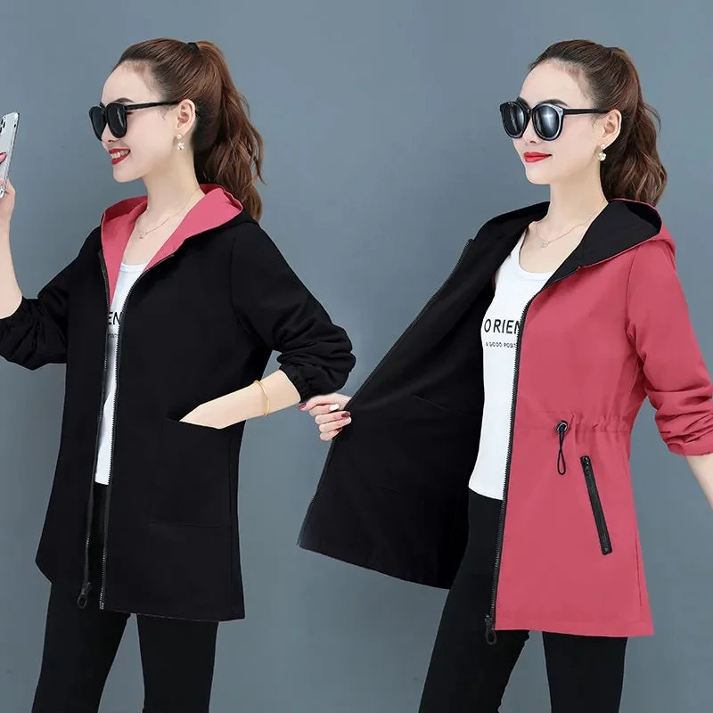 Double-Sided Trench Coat Women Korean Casual Spring Autumn Loose Mid Long Windbreakers Female Outerwear Gabardina Mujer 250715