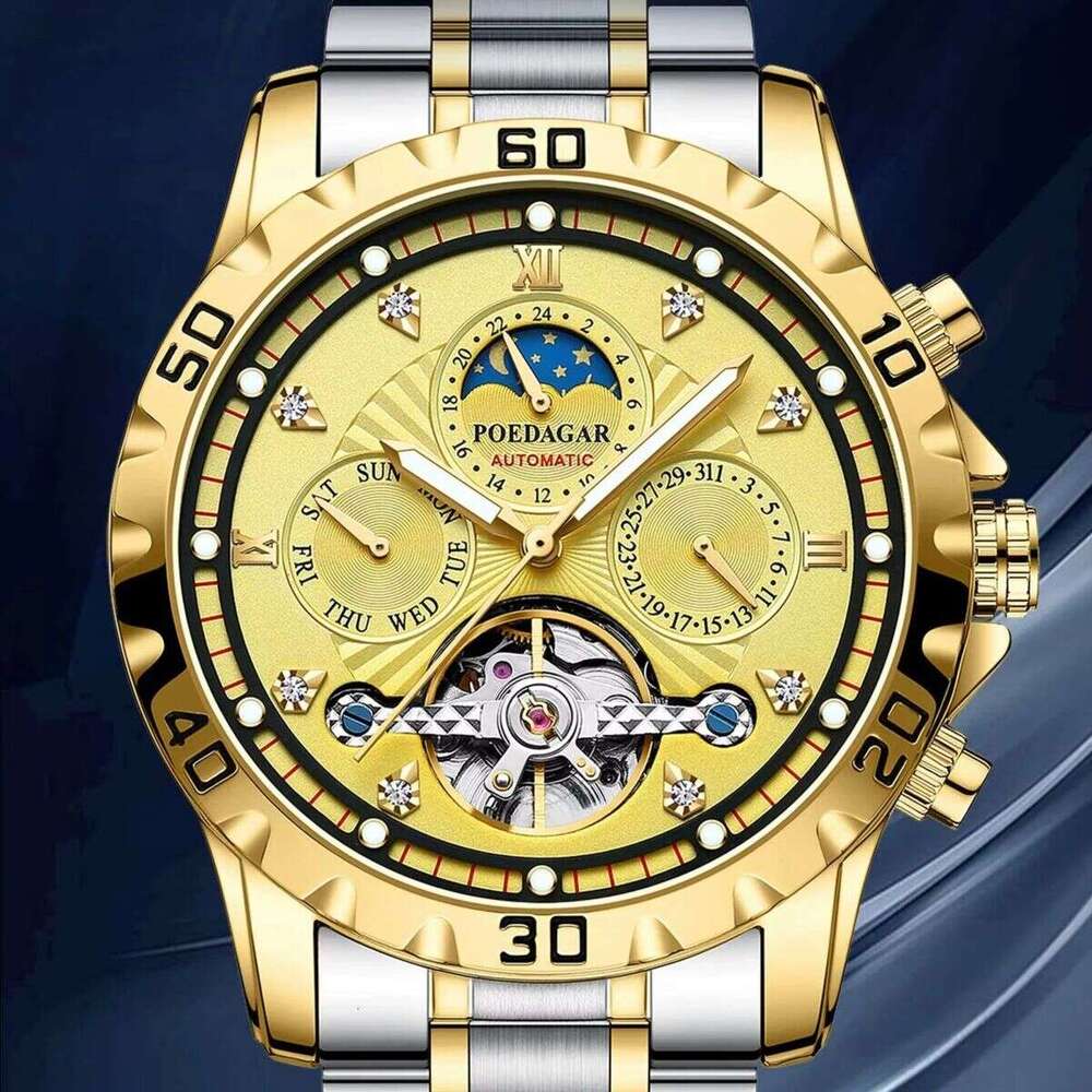 DHwatches Men's Luxury Mechanical Watch - 50M Waterproof Moon Phase Automatic Wristwatch with Exhibition Caseback (Model 1412)