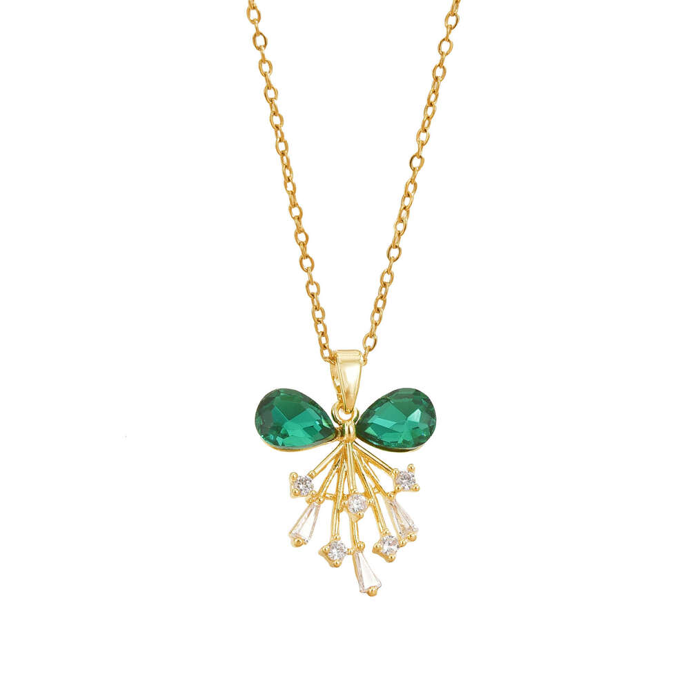 Korean Version Emerald Zircon Balloon Copper Pendant Necklace For Women Fresh Style Clavicle Chain Jewelry Gold Plated 4B1