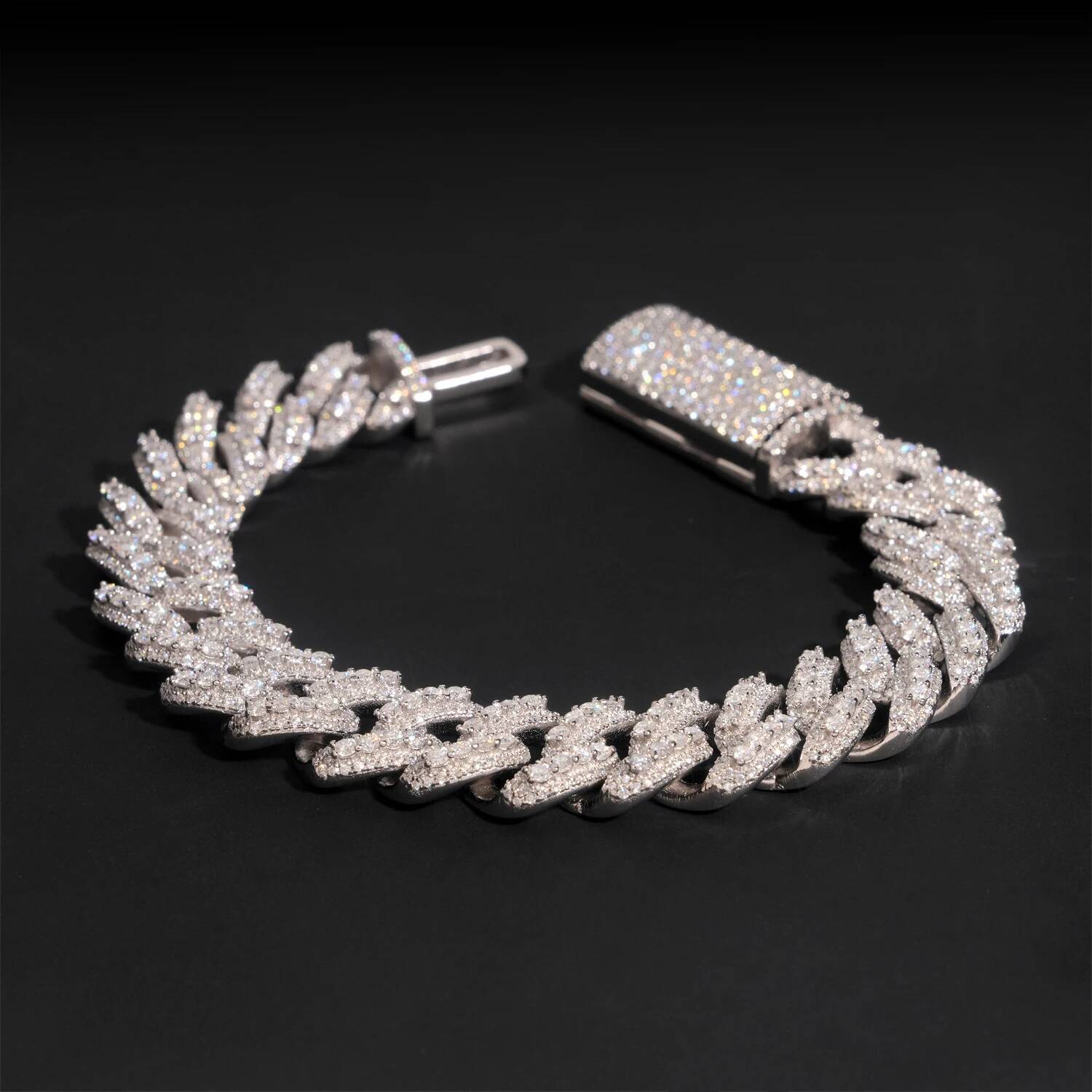Hip Hop Jewelry 13MM Iced Out 925 Silver Gold Plated D Color Link Moissanie Cuban Chain Bracelet