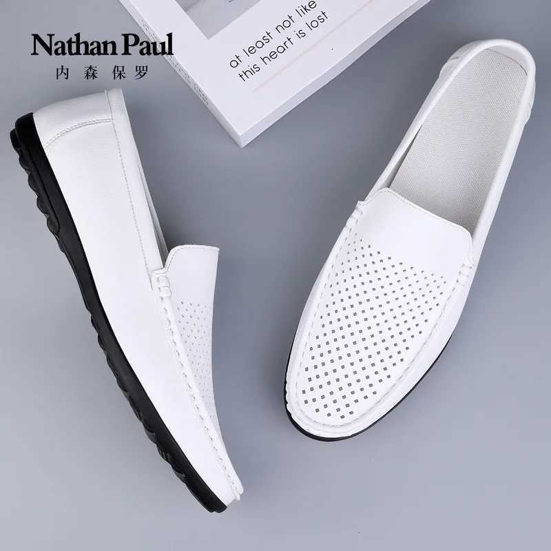 Mens shoes large size microfiber hollow loafers 2024 summer new fashion trend casual mens shoes classic mens leather shoes W250716