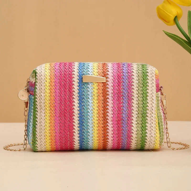 Rattan Knitting Women Straw Bag Beach Summer Chain Small Purse and Handbag Female Shoulder Crossbody Bags Travel Design Flap Bag M250716