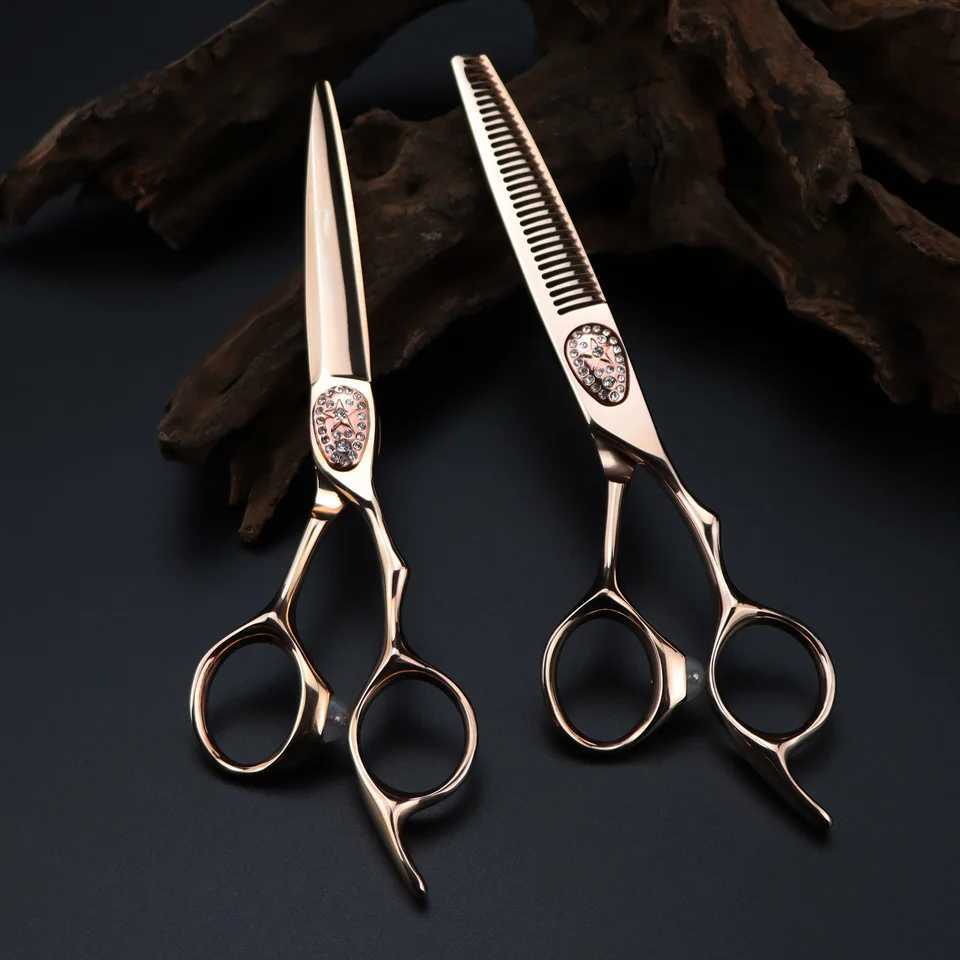 Japan 440c Professional Hairdressing Scissors 6 inch Barber Sharp Scissor Hair Stylist Dedicated Hair Scissors Sets Rose Gold W250716