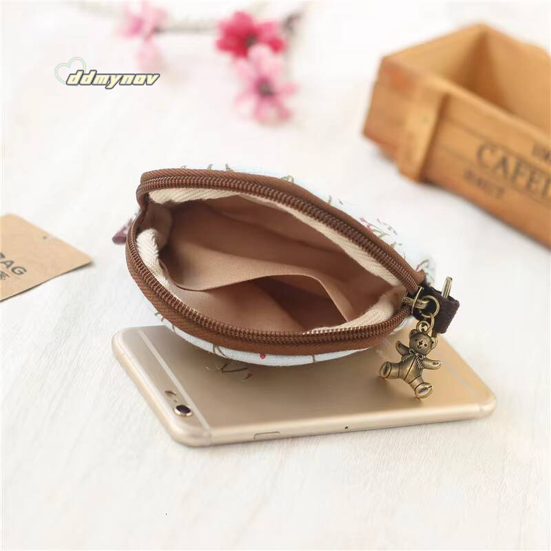 Womens Canvas Cartoon Prints Keychain Wallet Small Card Organizer Key Pouch Ladies Money Bag Coin Purse for Children Girls Boys ddmynov