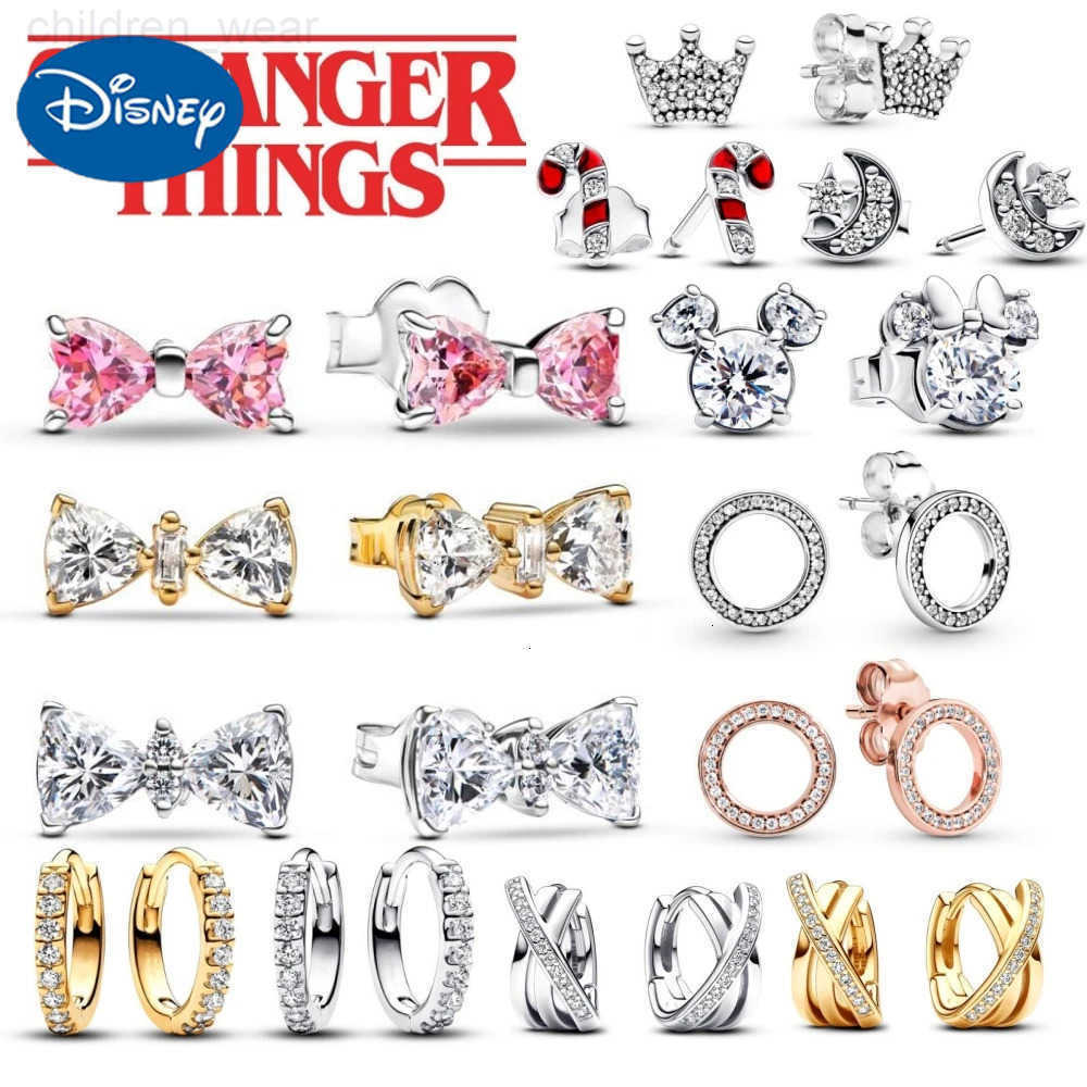 Disney New Fashion Sparkling Pink Bow Stud Earrings Charm Women Hot Sale Simple Jewelry Gift Fit Pandora Earrings W20250716