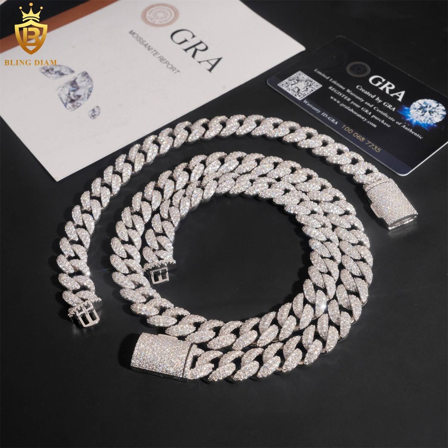 Hip Hop Jewelry 12mm Iced Out 925 Silver Gold Plated D Color Link Moissanite Cuban Chain Bracelet Necklace