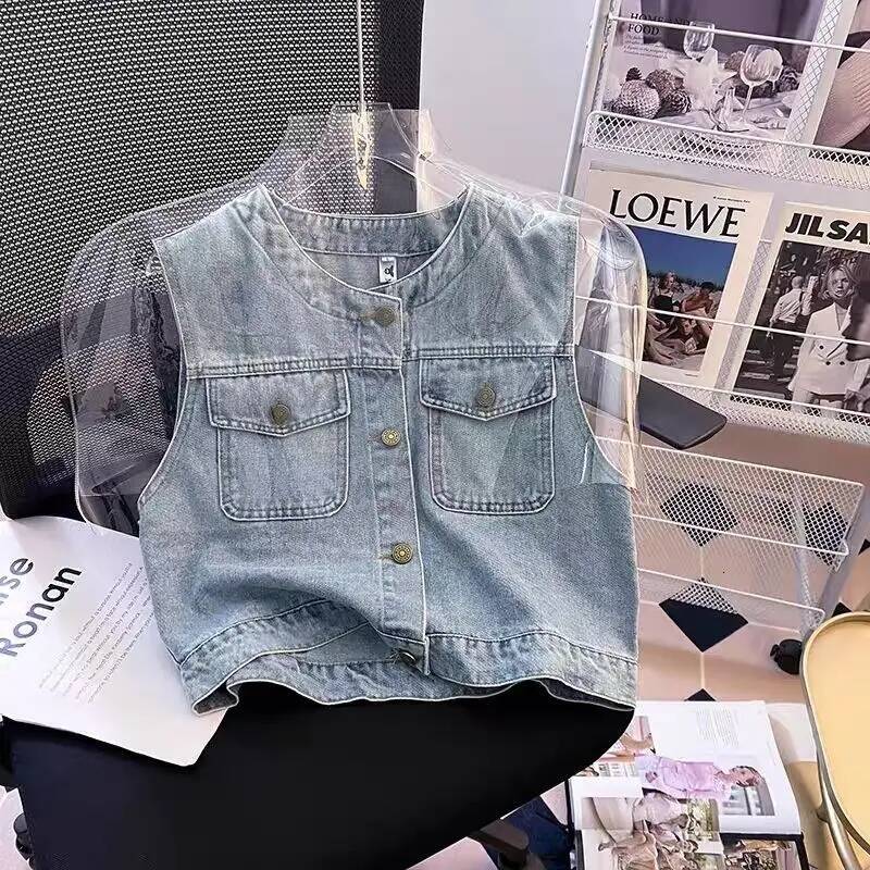 Hot Casual Short Sleeveless Denim Vest Jacket For Women