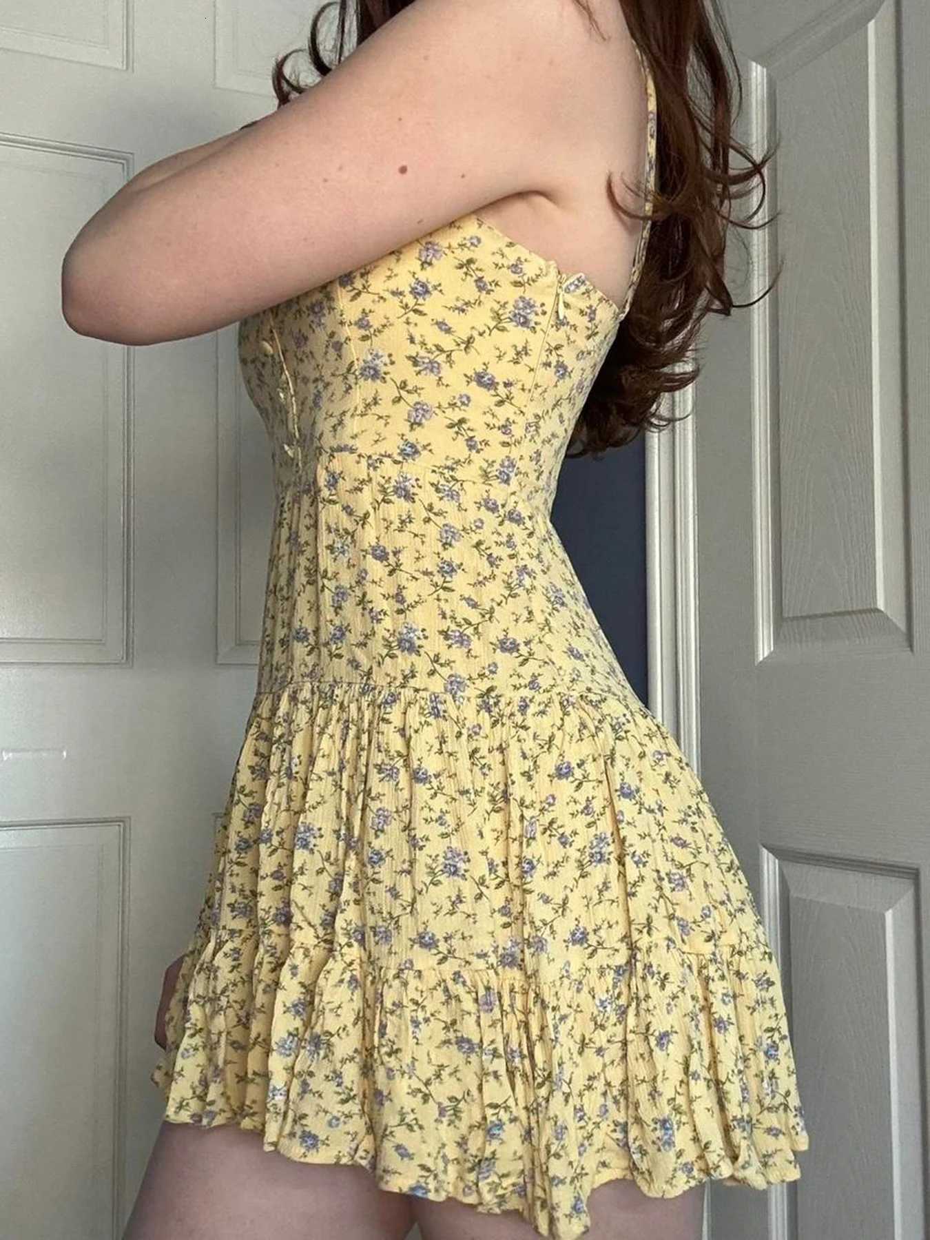 Fashion Small Flowers Prints Summer Womens Camisole Dress Slim Simple Sweet Prairie Chic Mini Dresses R250716