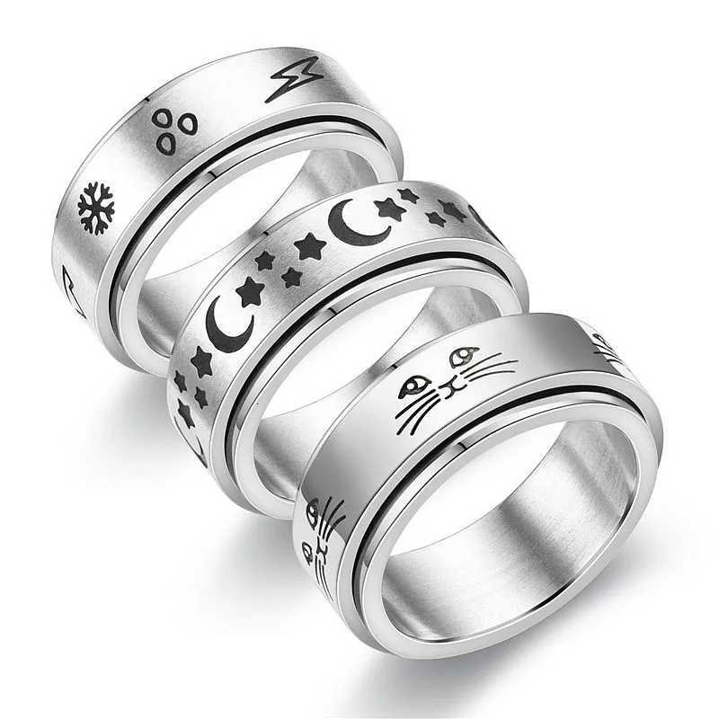 Anti Stress Anxiety Fidget Spinner Couple Rings Rotate Freely Jewelry for Men Women Stainless Steel Knuckle Ring Wedding Bague S250716