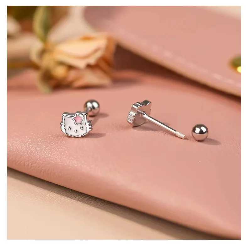Sanrio Fashion Cute Sanrio Hello Kitty Earrings for Women Kawaii Small 925 Sterling Silver Square Piercing Earrings Charm Jewelry Gift w250716