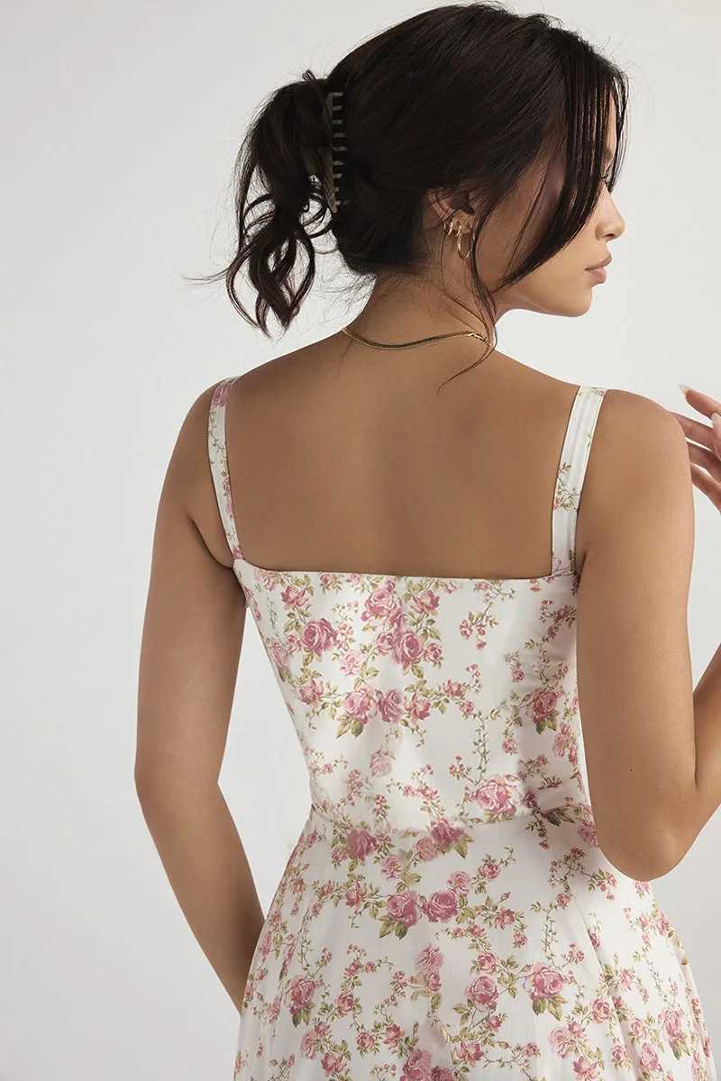Luxury new temperament solid color fashion high-end halter dress floral dress for women R250716