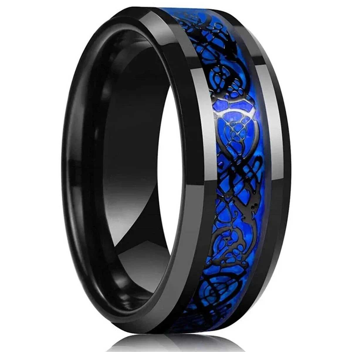 30 Colors Fashion 8MM Men Stainless Steel Celtic Dragon Rings Inlay Carbon Fiber Rings For Men Women Wedding Party Jewelry Gifts S250716
